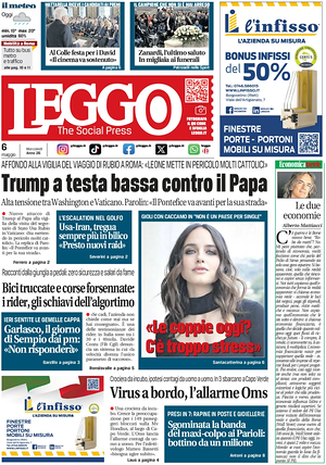 Prima pagina Leggo (Roma) di oggi - Quotidiano nazionale