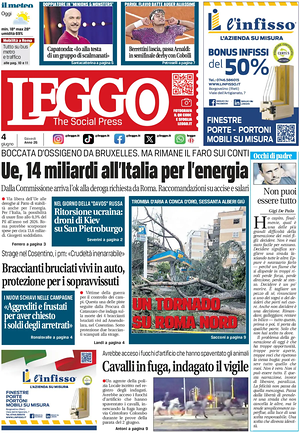 Prima pagina Leggo (Roma) di oggi - Quotidiano nazionale