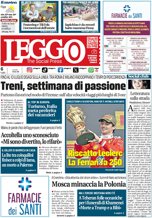 Prima pagina Leggo (Roma) di oggi - Quotidiano nazionale