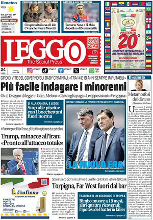 Prima pagina Leggo (Roma) di oggi - Quotidiano nazionale