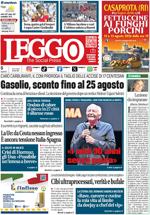 Prima pagina Leggo (Roma) di oggi - Quotidiano nazionale