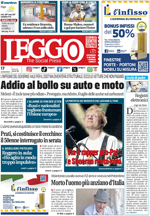 Prima pagina Leggo (Roma) di oggi - Quotidiano nazionale