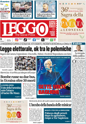 Prima pagina Leggo (Roma) di oggi - Quotidiano nazionale