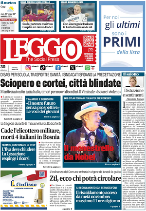 Prima pagina Leggo (Roma) di oggi - Quotidiano nazionale