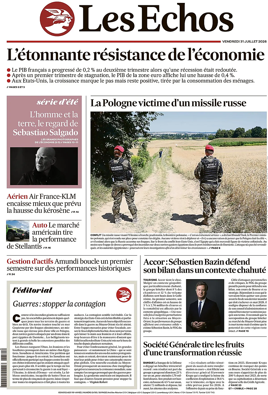Une de Les Échos du jour - Presse 1 août 2026