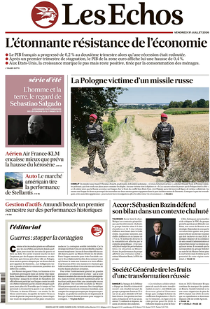 Une de Les Échos du jour - Journal économie