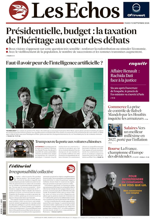 Une de Les Échos du jour - Journal économie