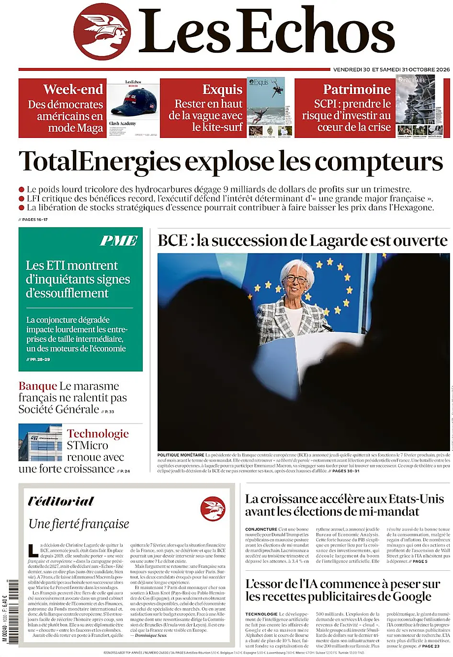 Une de Les Échos du jour - Presse 31 octobre 2026