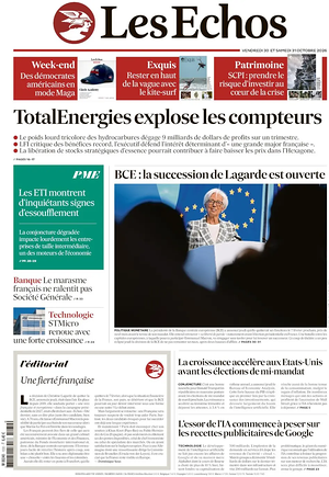 Une de Les Échos du jour - Journal économie