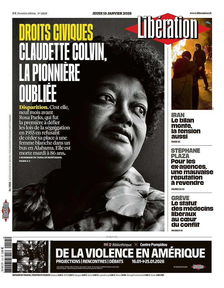 Prima pagina Libération di oggi - Edicola 15 Gennaio 2026