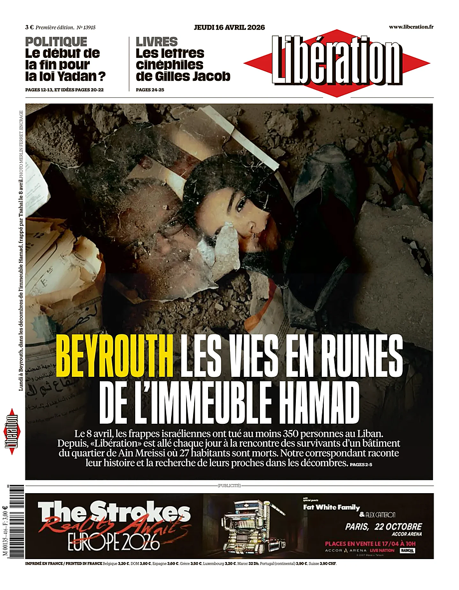Prima pagina Libération di oggi - Edicola 16 Aprile 2026