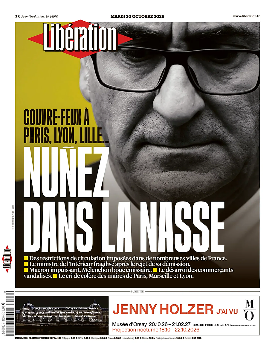 Prima pagina Libération di oggi - Edicola 20 Ottobre 2026