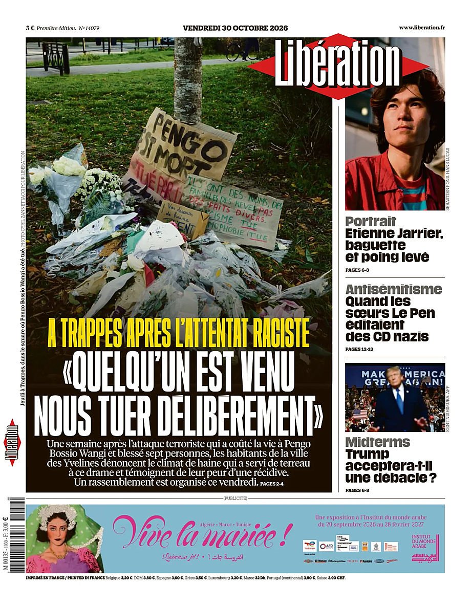 Une de Libération du jour - Presse 30 octobre 2026