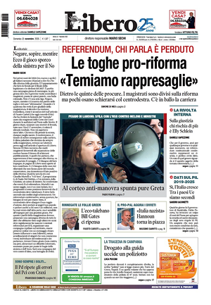 Prima pagina Libero Quotidiano di oggi - Quotidiano nazionale