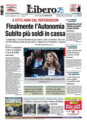 Prima pagina Libero Quotidiano di oggi - Quotidiano nazionale