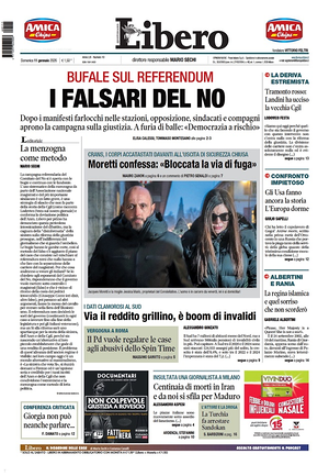 Libero Quotidiano prima pagina