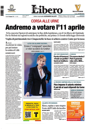 Prima pagina Libero Quotidiano di oggi - Quotidiano nazionale