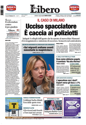 Prima pagina Libero Quotidiano di oggi - Quotidiano nazionale