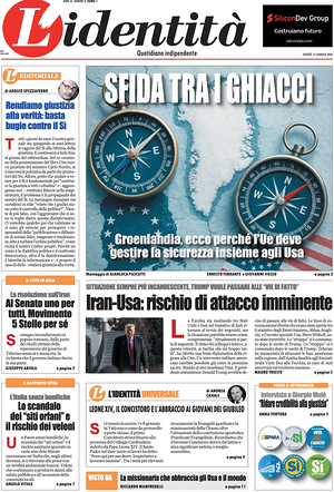 Prima pagina L'Identità di oggi - Quotidiano nazionale