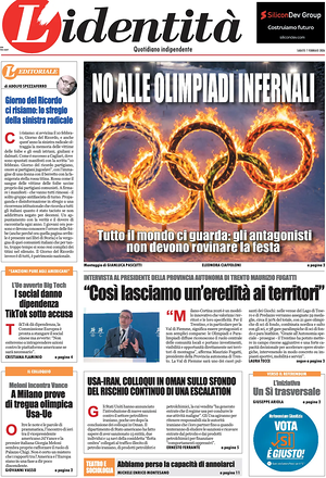 Prima pagina L'Identità di oggi - Quotidiano nazionale