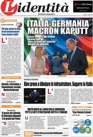 Prima pagina L'Identità di oggi - Quotidiano nazionale