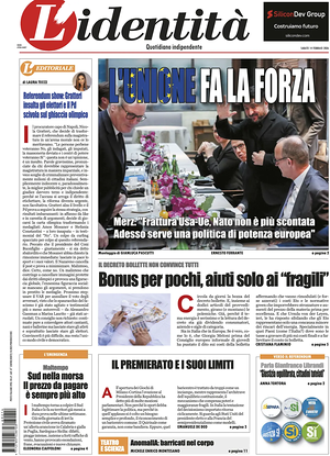 Prima pagina L'Identità di oggi - Quotidiano nazionale