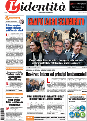 Prima pagina L'Identità di oggi - Quotidiano nazionale