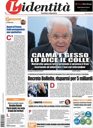 Prima pagina L'Identità di oggi - Quotidiano nazionale