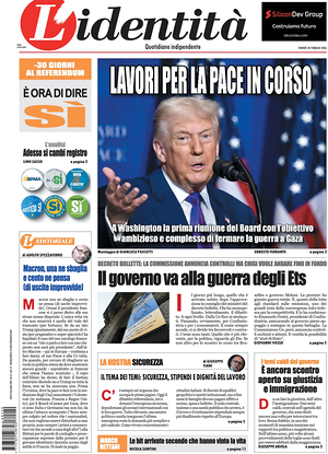Prima pagina L'Identità di oggi - Quotidiano nazionale