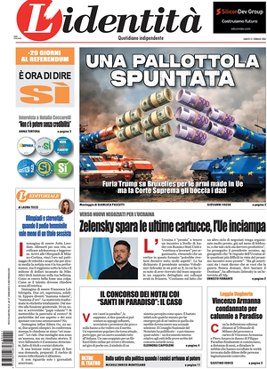 Prima pagina L'Identità di oggi - Quotidiano nazionale