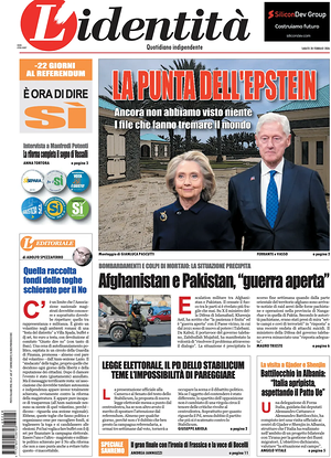Prima pagina L'Identità di oggi - Quotidiano nazionale