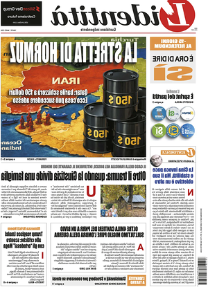 Prima pagina L'Identità di oggi - Quotidiano nazionale