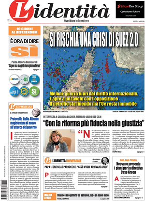 Prima pagina L'Identità di oggi - Quotidiano nazionale