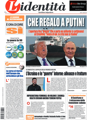 Prima pagina L'Identità di oggi - Quotidiano nazionale