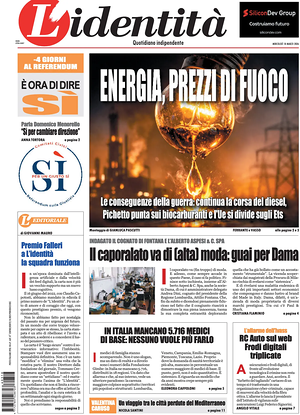 Prima pagina L'Identità di oggi - Quotidiano nazionale