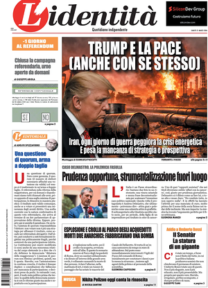Prima pagina L'Identità di oggi - Quotidiano nazionale