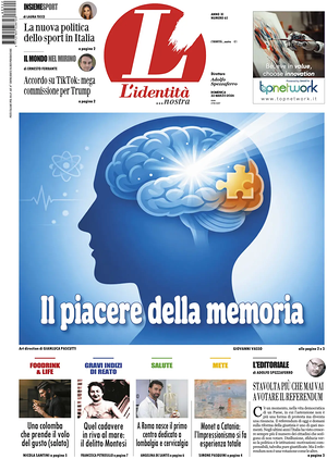 Prima pagina L'Identità di oggi - Quotidiano nazionale