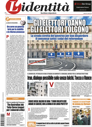 Prima pagina L'Identità di oggi - Quotidiano nazionale