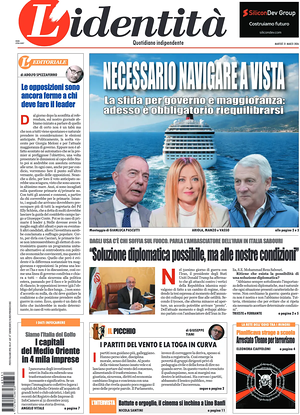 Prima pagina L'Identità di oggi - Quotidiano nazionale
