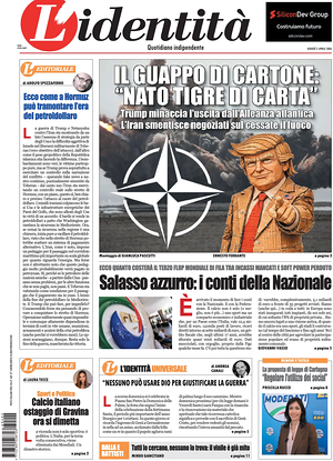 Prima pagina L'Identità di oggi - Quotidiano nazionale