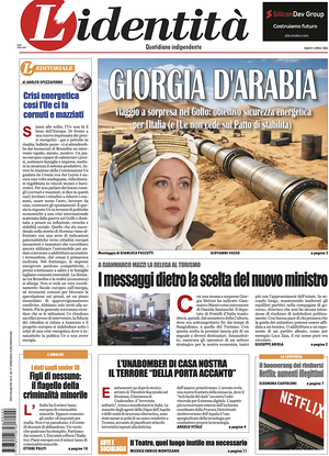 Prima pagina L'Identità di oggi - Quotidiano nazionale
