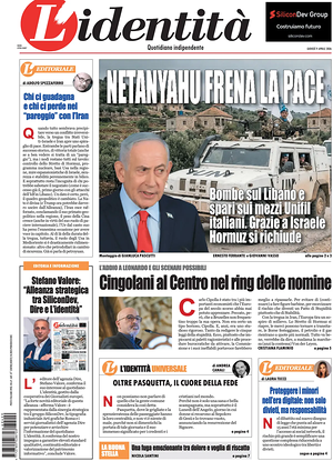Prima pagina L'Identità di oggi - Quotidiano nazionale
