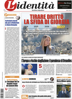 Prima pagina L'Identità di oggi - Quotidiano nazionale