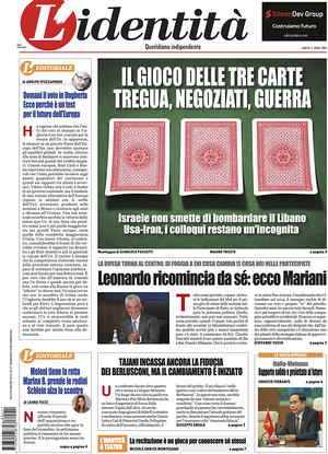 Prima pagina L'Identità di oggi - Quotidiano nazionale