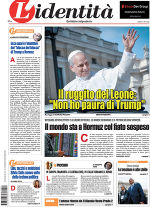Prima pagina L'Identità di oggi - Quotidiano nazionale