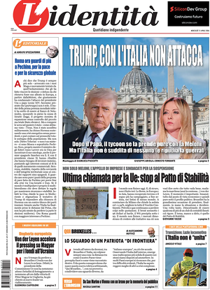 Prima pagina L'Identità di oggi - Quotidiano nazionale