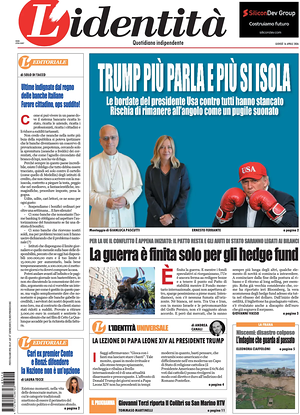 Prima pagina L'Identità di oggi - Quotidiano nazionale