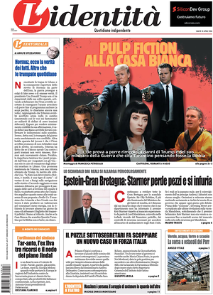 Prima pagina L'Identità di oggi - Quotidiano nazionale