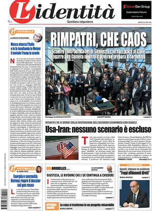 Prima pagina L'Identità di oggi - Quotidiano nazionale
