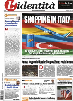Prima pagina L'Identità di oggi - Quotidiano nazionale